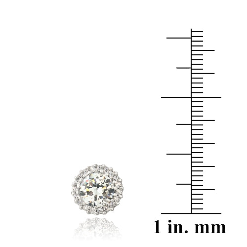 Sterling Silver CZ Halo Stud Earrings-3