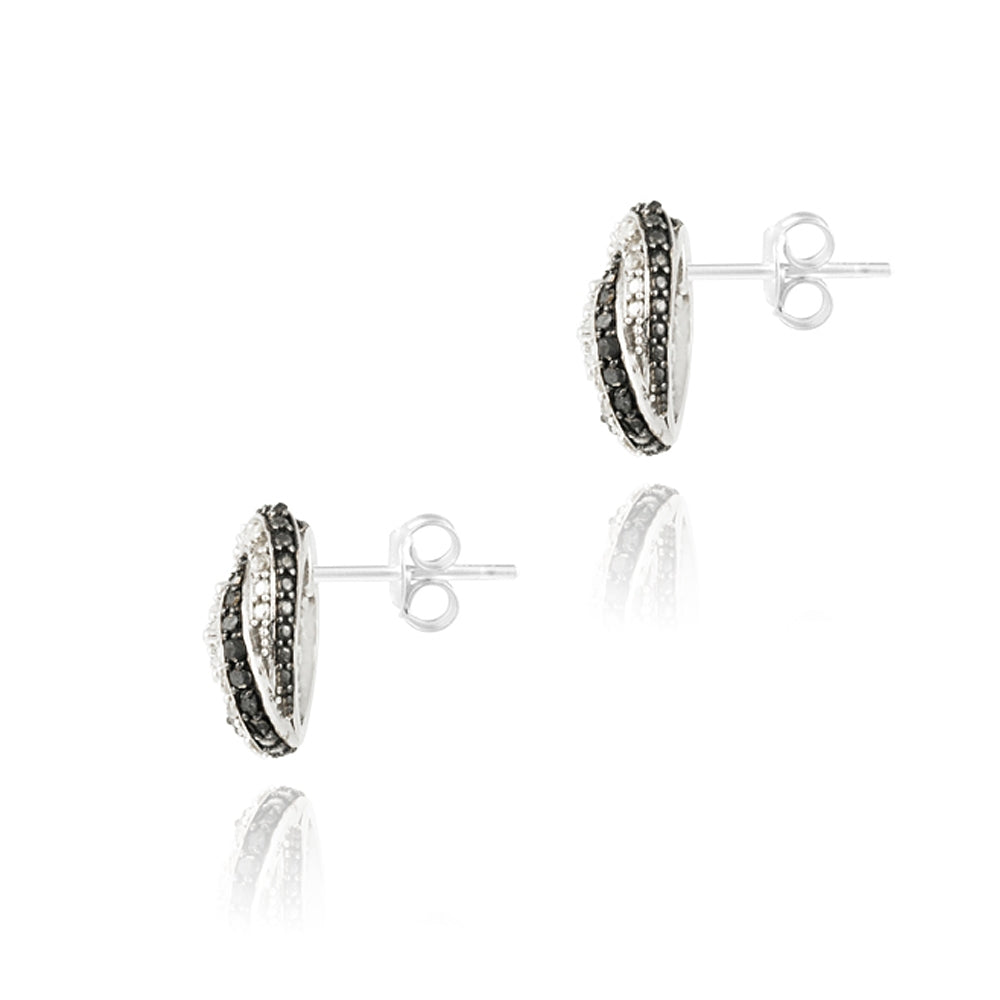 Sterling Silver 2/5ct Black Diamond & White Topaz Love Knot Stud Earrings-2