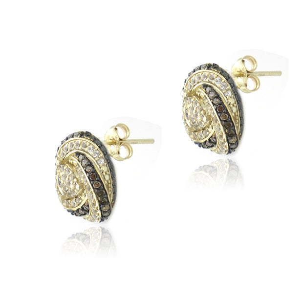 Gold Tone over Sterling Silver 2/5ct Champagne Diamond & White Topaz Love Knot Stud Earrings
