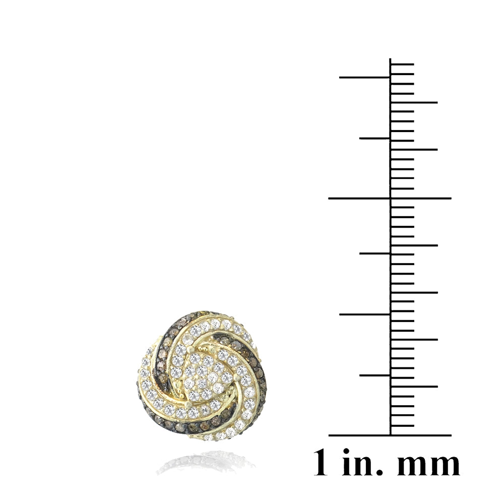 Gold Tone over Sterling Silver 2/5ct Champagne Diamond & White Topaz Love Knot Stud Earrings-3