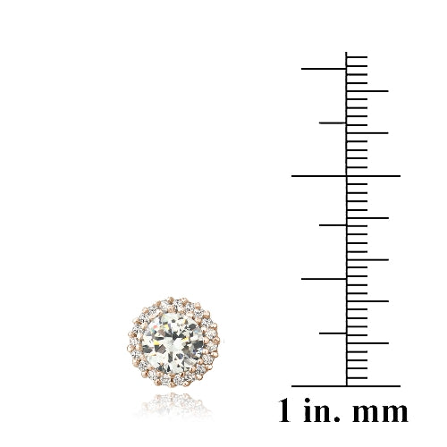 Rose Gold Tone over Sterling Silver CZ Halo Stud Earrings-3