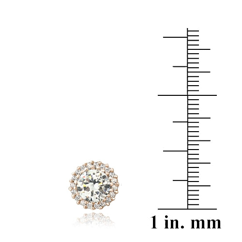 Rose Gold Tone over Sterling Silver CZ Halo Stud Earrings