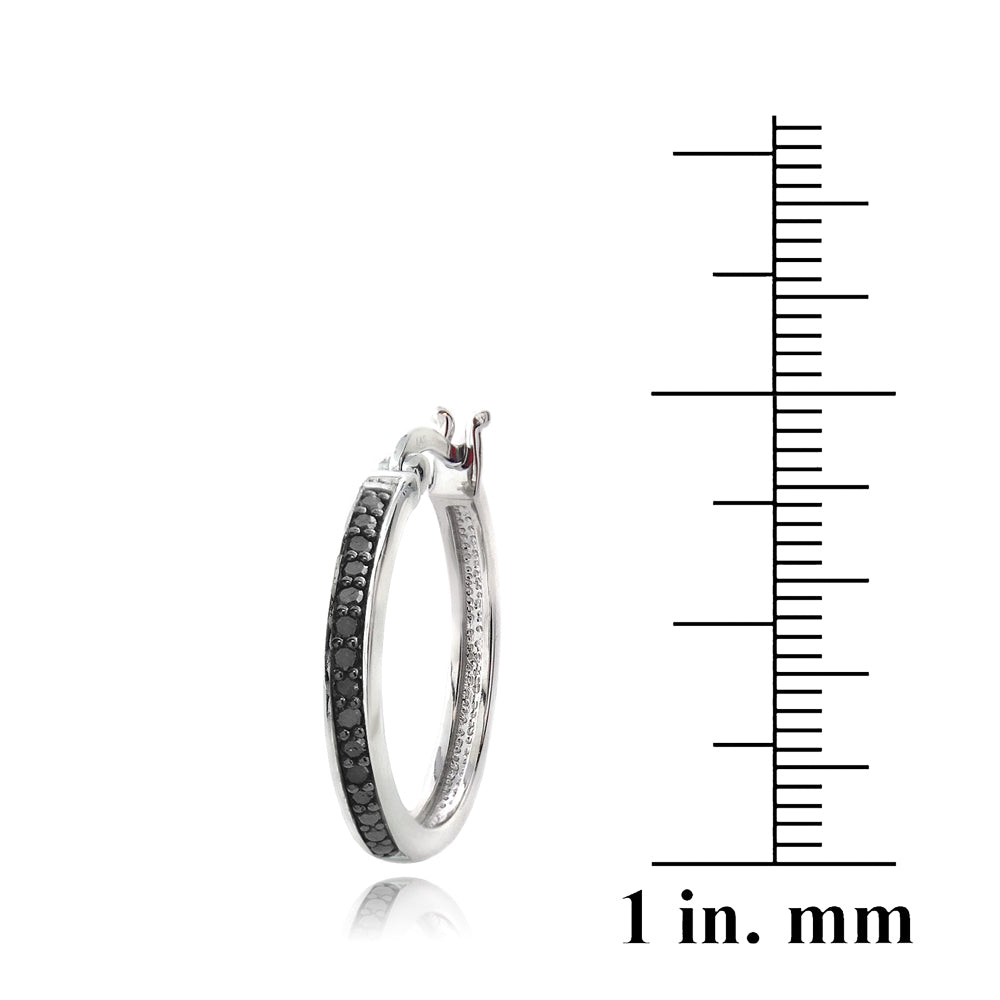 Sterling Silver 1/4 ct Black Diamond 20mm Hoop Earrings-3