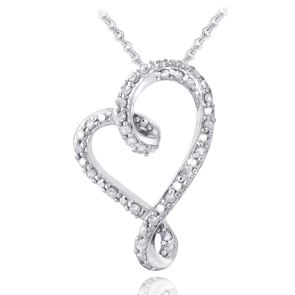 Sterling Silver 1/4ct Diamond Ribbon Heart Slide Necklace