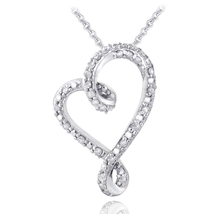 Sterling Silver 1/4ct Diamond Ribbon Heart Slide Necklace