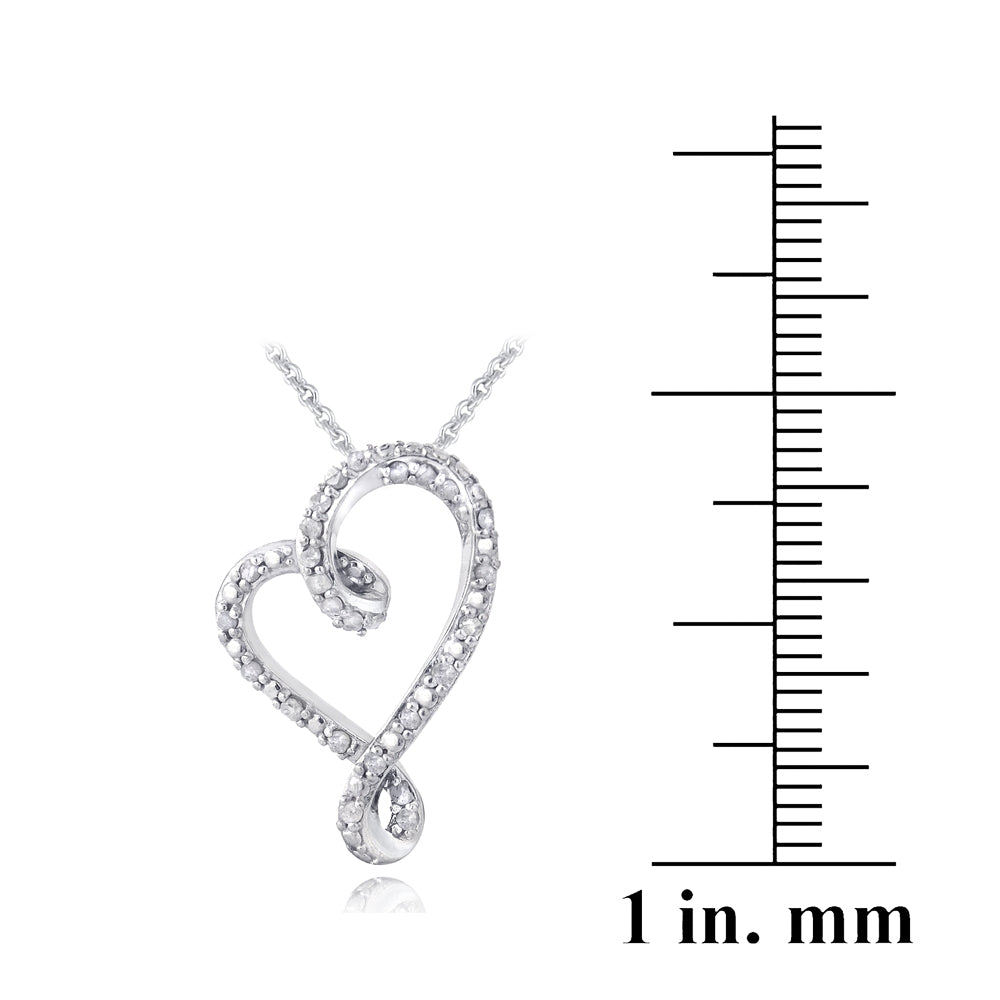 Sterling Silver 1/4ct Diamond Ribbon Heart Slide Necklace-3