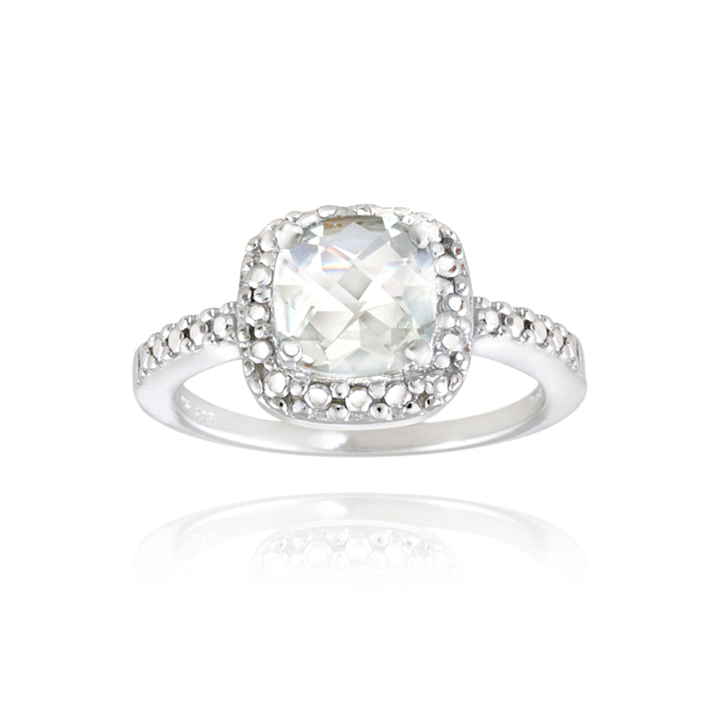 Sterling Silver 2.1ct White Topaz & Diamond Accent Square Ring