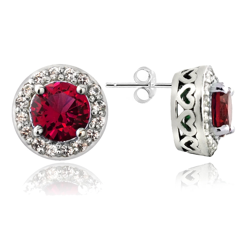 Sterling Silver 5.25ct Created Ruby & Created White Sapphire Round Stud Earrings & Necklace Set-2