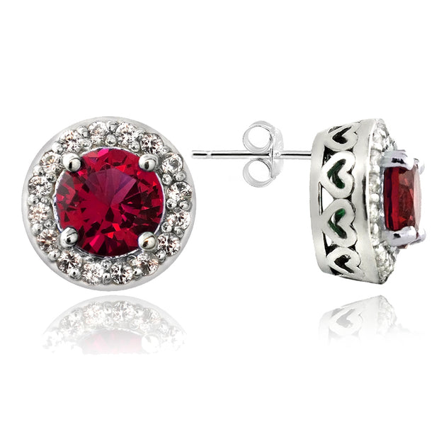 Sterling Silver 5.25ct Created Ruby & Created White Sapphire Round Stud Earrings & Necklace Set