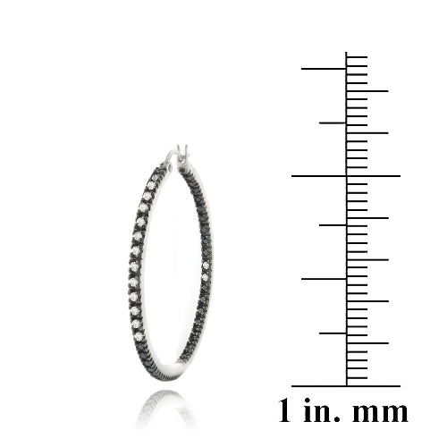 Sterling Silver 1/4 ct Diamond 35mm Hoop Earrings-2