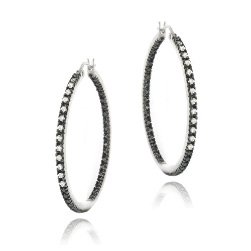 Sterling Silver 1/2 ct Diamond 35mm Inside-Out Hoop Earrings