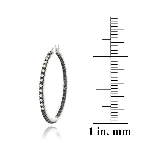 Sterling Silver 1/2 ct Diamond 35mm Inside-Out Hoop Earrings