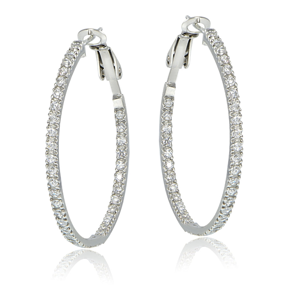 Sterling Silver 35mm Inside Out CZ Hoop Earrings