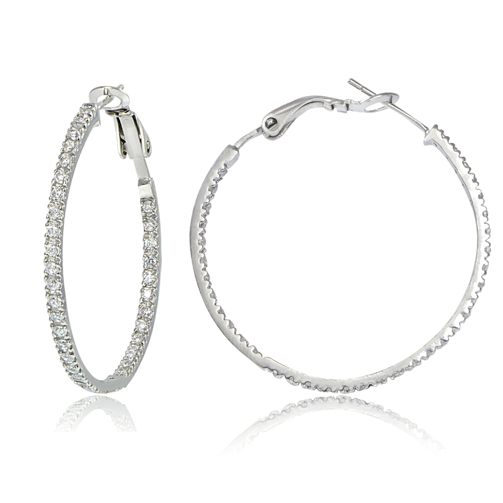 Sterling Silver 35mm Inside Out CZ Hoop Earrings-2