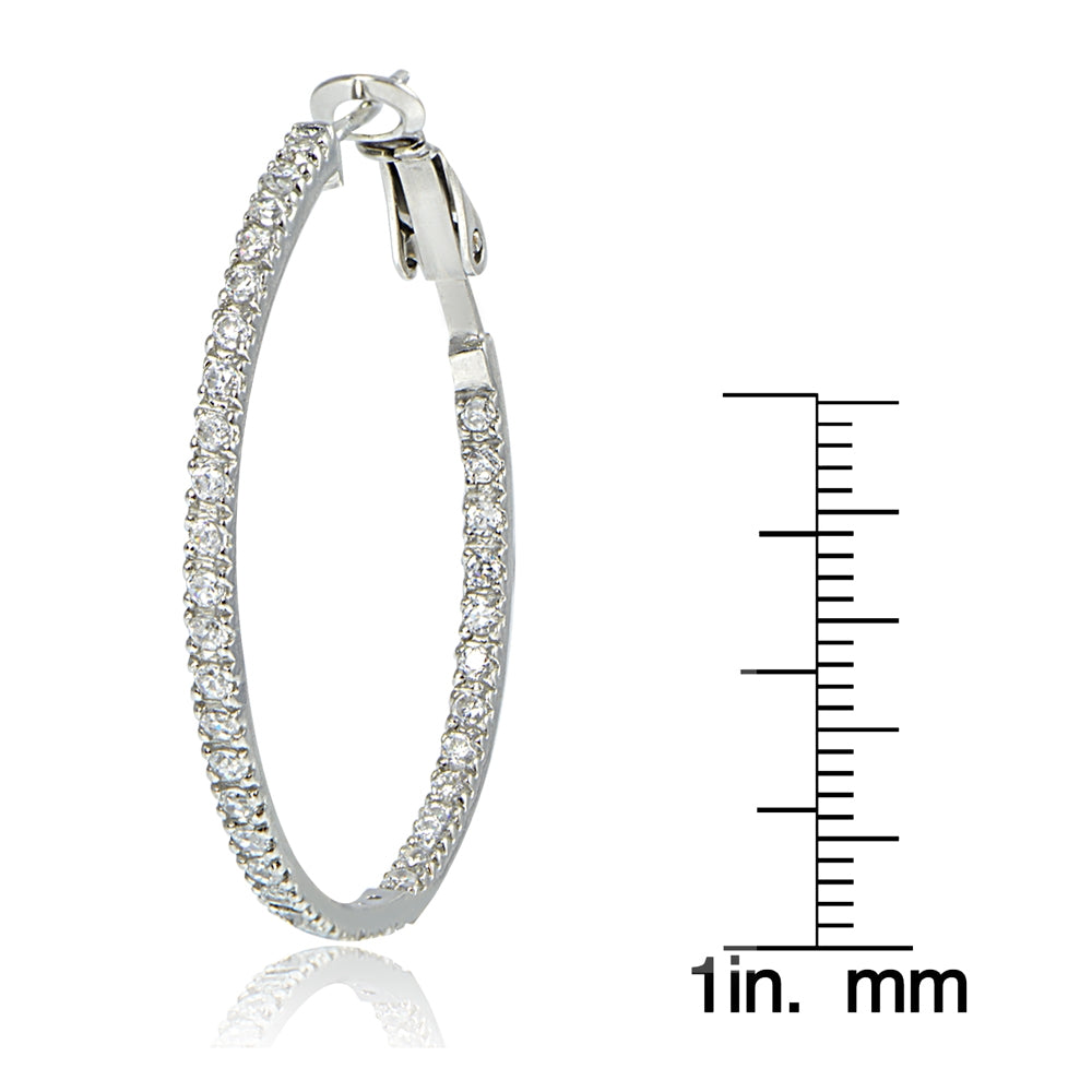 Sterling Silver 35mm Inside Out CZ Hoop Earrings-3