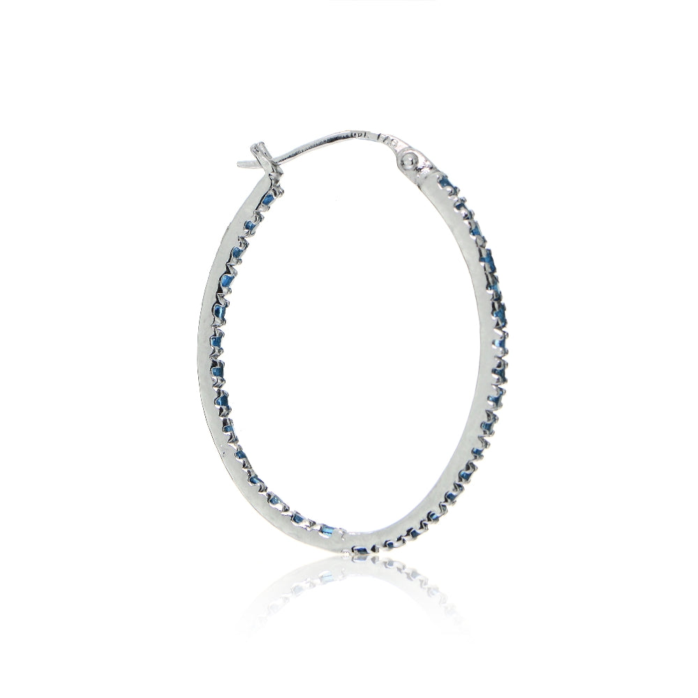 Sterling Silver Nano Created London Blue Topaz Stone Inside Out 25mm Oval Hoop Earrings-3