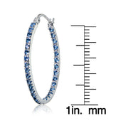 Sterling Silver Nano Created London Blue Topaz Stone Inside Out 25mm Oval Hoop Earrings