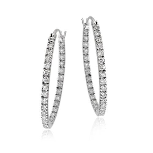 Sterling Silver Cubic Zirconia Inside Out 25mm Oval Hoop Earrings-2