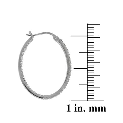 Sterling Silver Cubic Zirconia Inside Out 25mm Oval Hoop Earrings-3