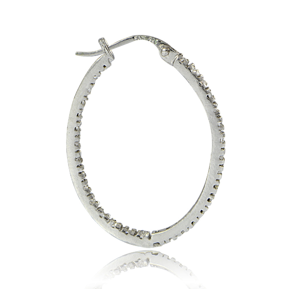 Sterling Silver Cubic Zirconia Inside Out 25mm Oval Hoop Earrings-5