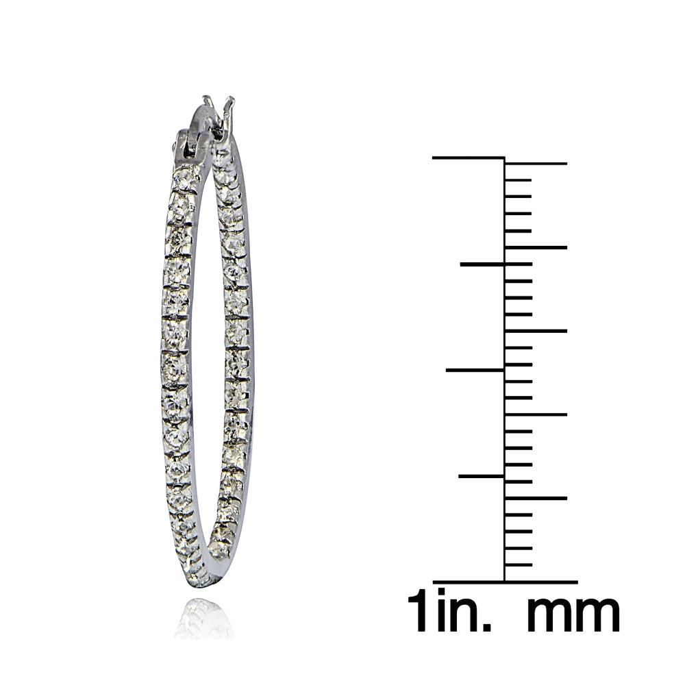 Sterling Silver Cubic Zirconia Inside Out 25mm Oval Hoop Earrings-6