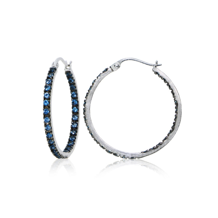 Sterling Silver Nano Created London Blue Topaz Stone Inside Out 17mm Round Hoop Earrings