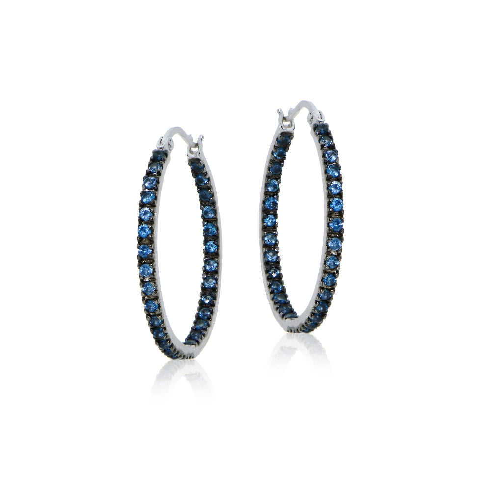 Sterling Silver Nano Created London Blue Topaz Stone Inside Out 17mm Round Hoop Earrings-2