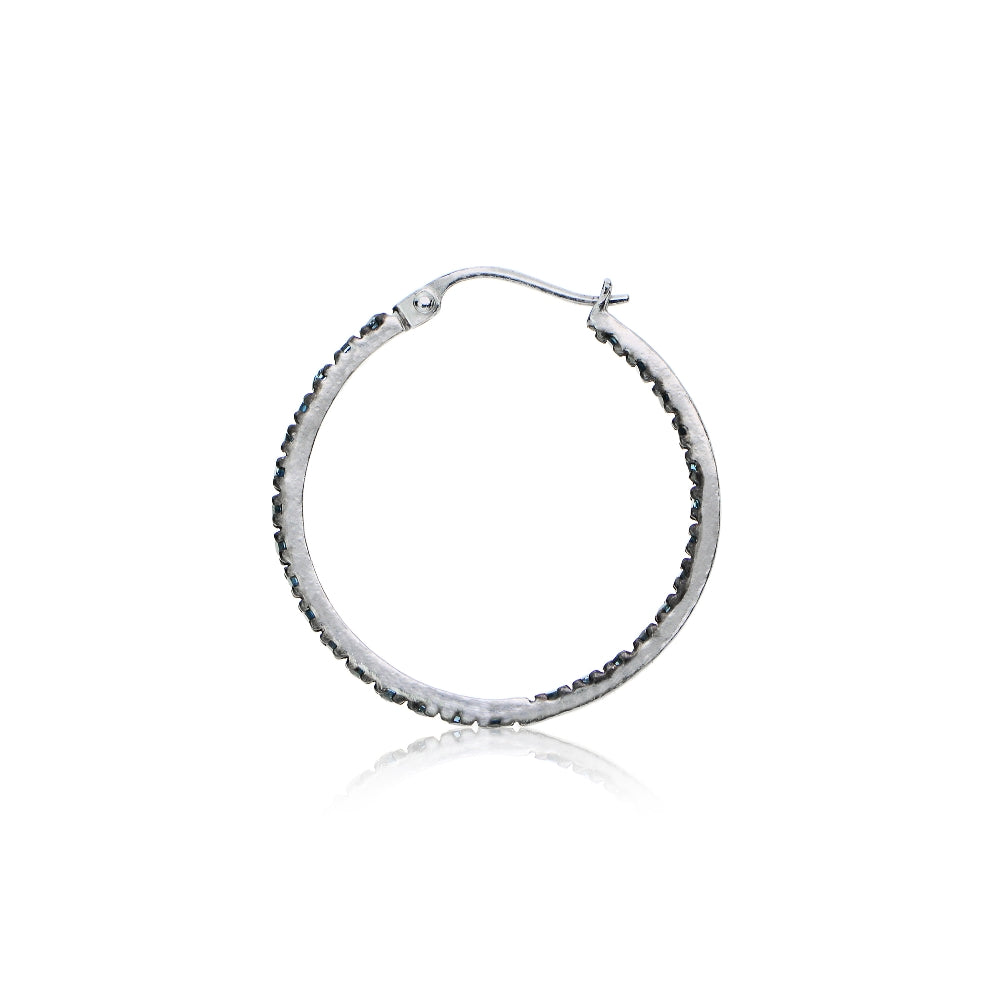 Sterling Silver Nano Created London Blue Topaz Stone Inside Out 17mm Round Hoop Earrings-3