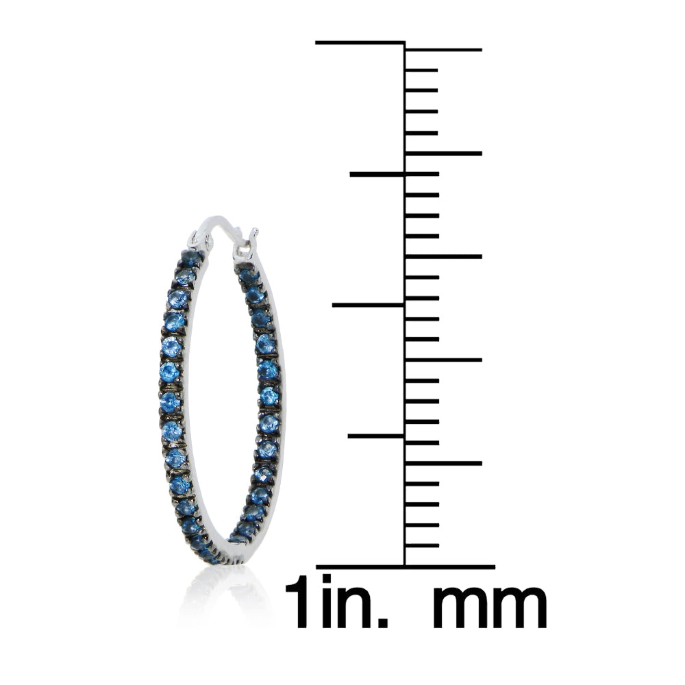 Sterling Silver Nano Created London Blue Topaz Stone Inside Out 17mm Round Hoop Earrings-4
