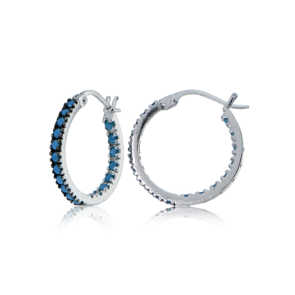 Sterling Silver Nano Created Turquoise Stone Inside Out 17mm Round Hoop Earrings