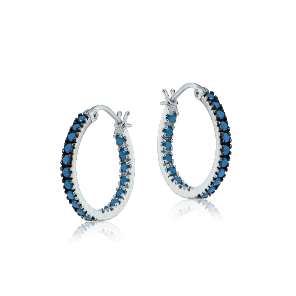 Sterling Silver Nano Created Turquoise Stone Inside Out 17mm Round Hoop Earrings-2