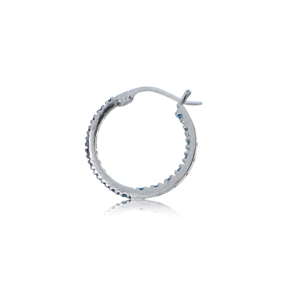 Sterling Silver Nano Created Turquoise Stone Inside Out 17mm Round Hoop Earrings-3