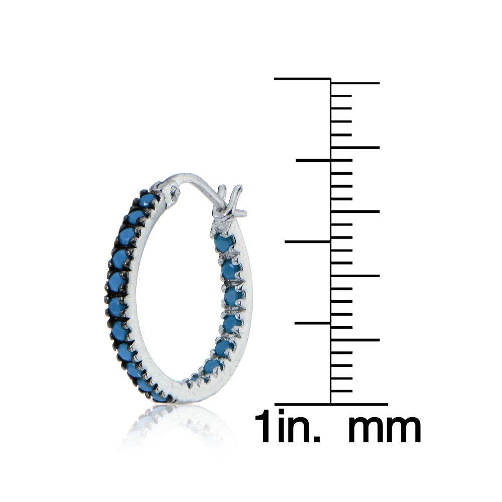 Sterling Silver Nano Created Turquoise Stone Inside Out 17mm Round Hoop Earrings-4