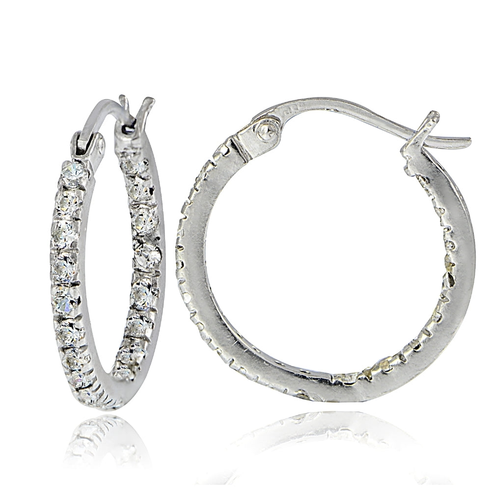 Sterling Silver Cubic Zirconia Inside Out 17mm Round Hoop Earrings