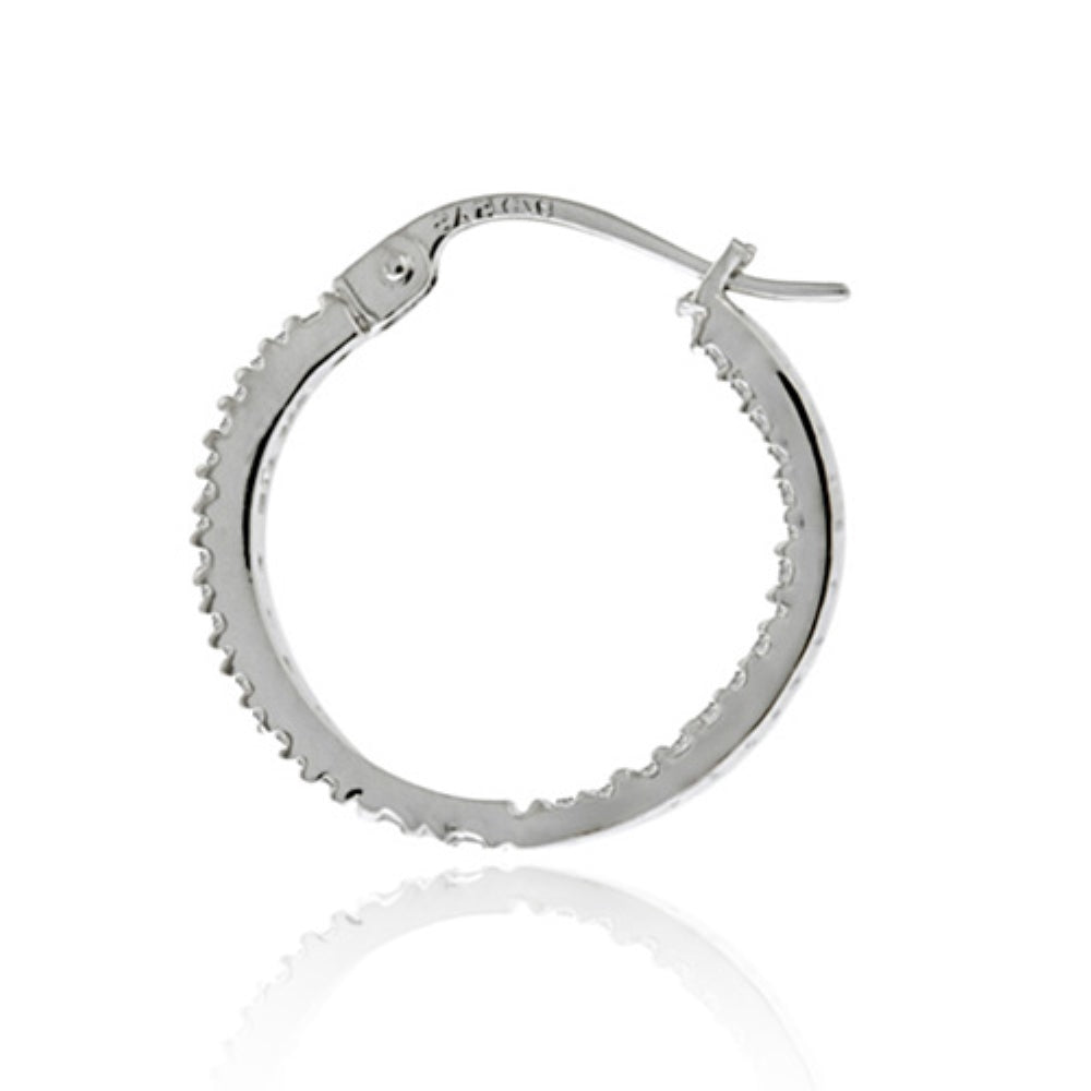 Sterling Silver Cubic Zirconia Inside Out 17mm Round Hoop Earrings-2