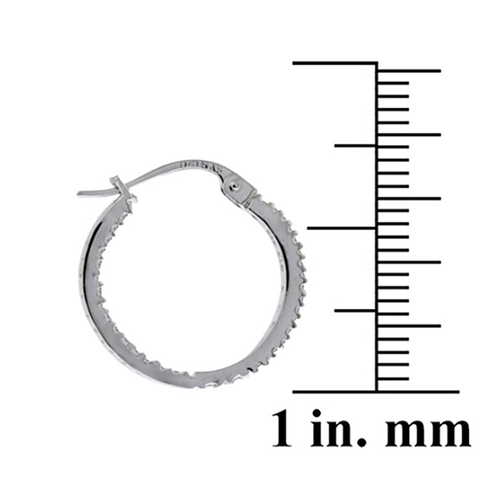 Sterling Silver Cubic Zirconia Inside Out 17mm Round Hoop Earrings-3