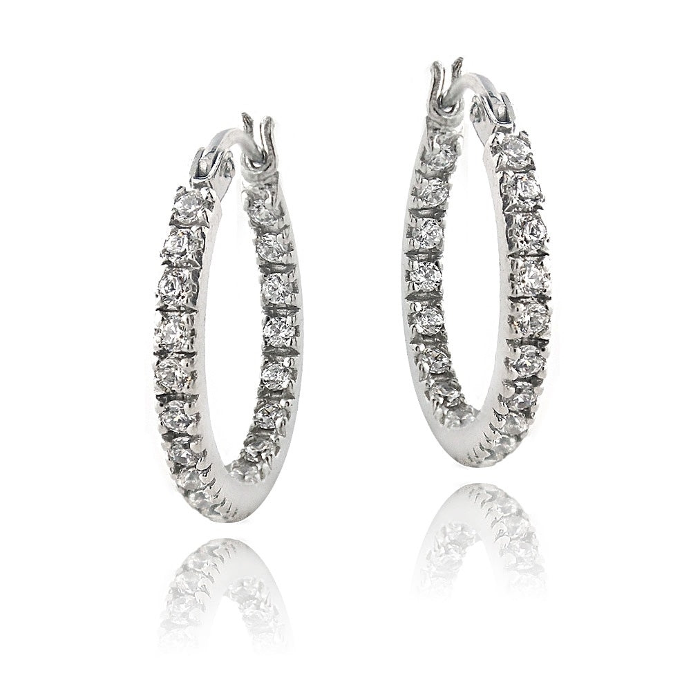 Sterling Silver Cubic Zirconia Inside Out 17mm Round Hoop Earrings-4