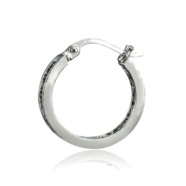 Sterling Silver Black Cubic Zirconia Inside Out Channel-Set 15mm Round Hoop Earrings
