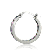 Sterling Silver Pink Cubic Zirconia Inside Out Channel-Set 15mm Round Hoop Earrings