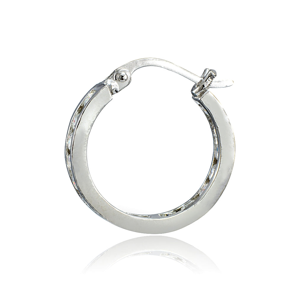 Sterling Silver Cubic Zirconia Inside Out Channel-Set 15mm Round Hoop Earrings-4