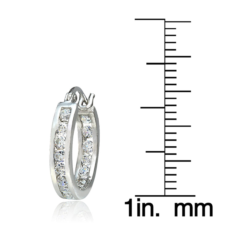Sterling Silver Cubic Zirconia Inside Out Channel-Set 15mm Round Hoop Earrings