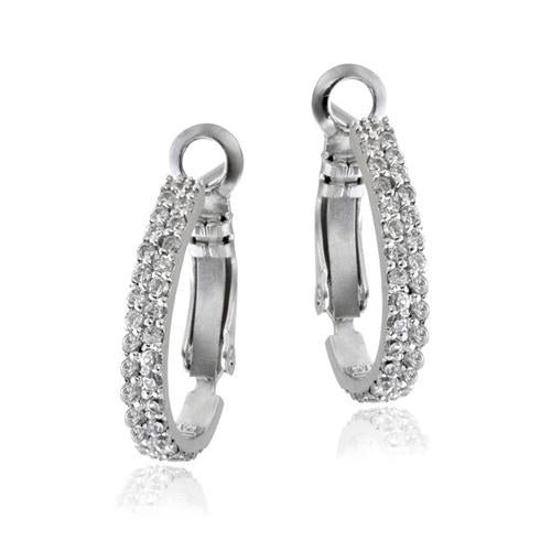 Sterling Silver Two Row CZ Half Hoop Earrings