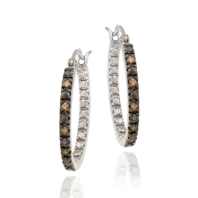 Sterling Silver .10ct. tdw Champagne Diamond Inside-Out 20mm Hoop Earrings