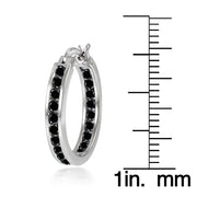 Sterling Silver Black Cubic Zirconia Inside Out Channel-Set 20mm Round Hoop Earrings