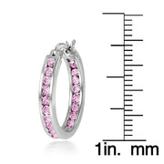 Sterling Silver Pink Cubic Zirconia Inside Out Channel-Set 20mm Round Hoop Earrings