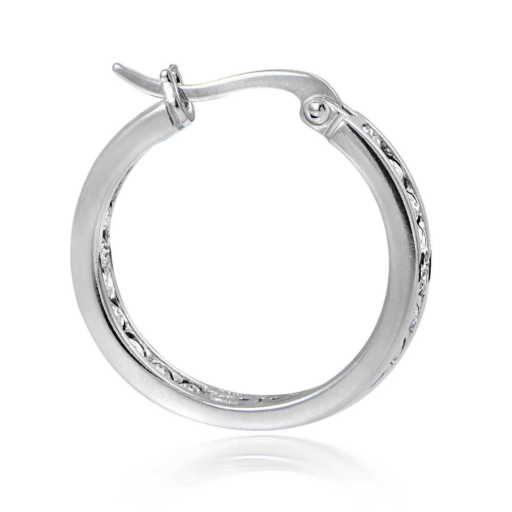 Sterling Silver Cubic Zirconia Inside Out Channel-Set 20mm Round Hoop Earrings-2