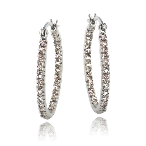Sterling Silver Inside Out Created Alexandrite CZ 22mm Oval Hoop Earrings