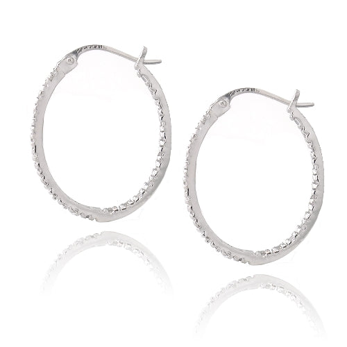Sterling Silver Inside Out Created Alexandrite CZ 22mm Oval Hoop Earrings-2