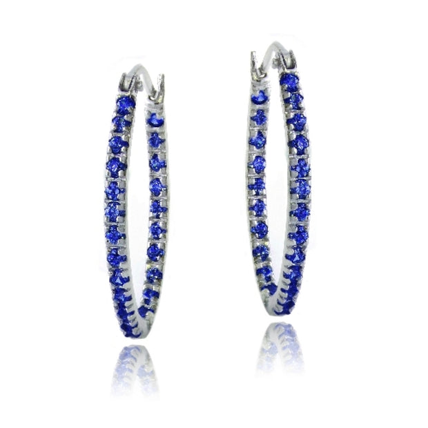 Sterling Silver Inside Out Created Blue Sapphire 22mm Oval Hoop Earrings
