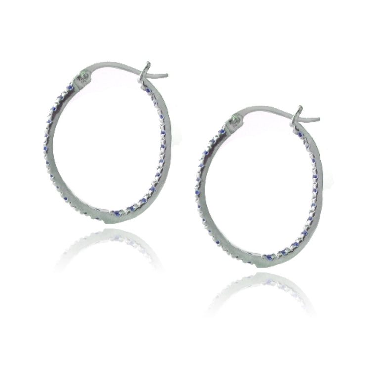 Sterling Silver Inside Out Created Blue Sapphire 22mm Oval Hoop Earrings